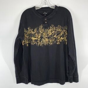 Redhead Whitetail Buck Black Long Sleeve Henley Shirt Size Large